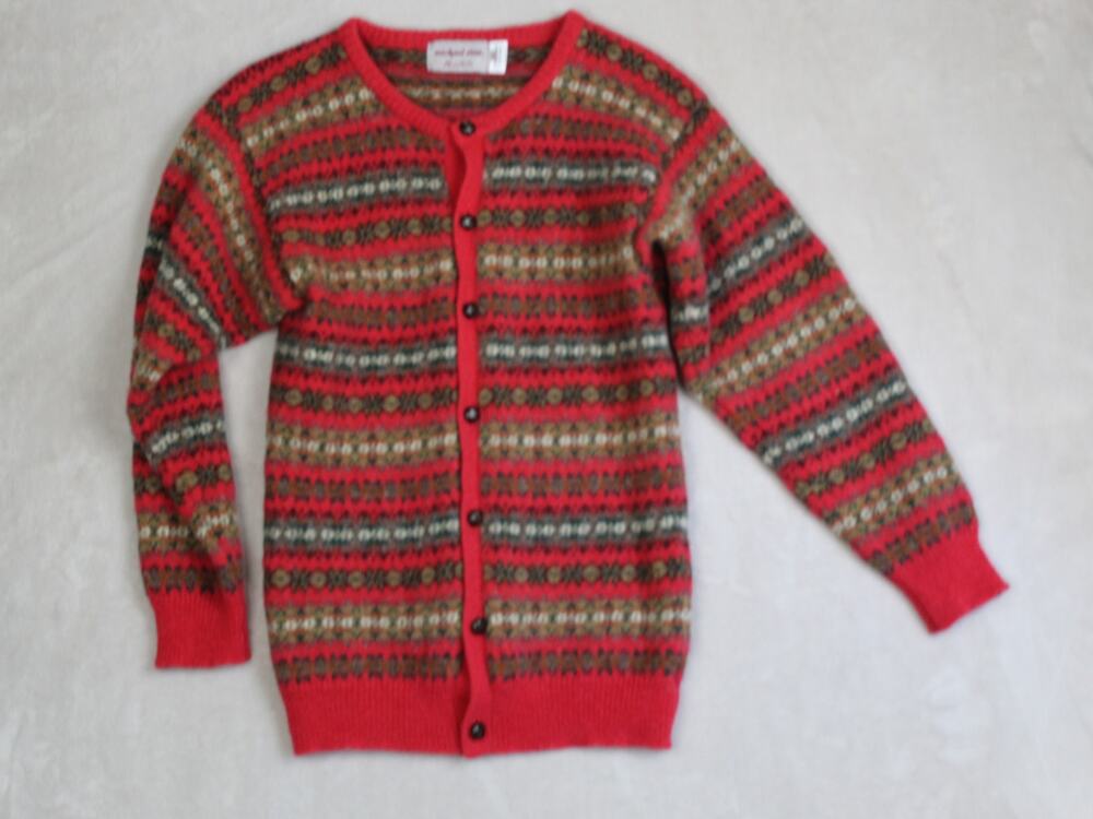 Michael Ross Cardigan Womens XS Red Fair Isle Hand Framed Wool England Heritage